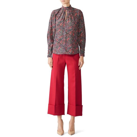 REBECCA TAYLOR Multicolored Paisley Print 100% Silk High Neck Hudson Top Size 4 - Picture 1 of 13